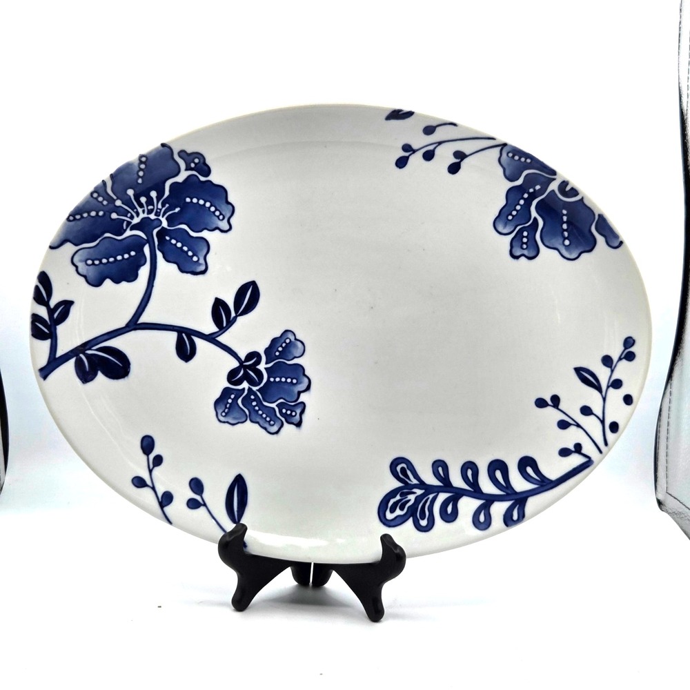 Target Home Blue White 16" x 12" Heavy Oval Platter Chinoiserie Style Retired